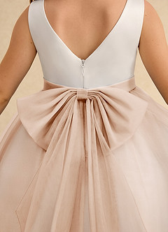 Azazie Rene Flower Girl Dresses Ivory English Rose A-Line Bow Tulle Dress image7