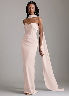 Azazie Sonora Vestidos de damas de honor Vestido de Rosa Rubor de Satén Elástico de Corte Recto con Sin tirantes image10