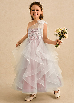 Azazie Zoey Flower Girl Dresses Powder Pink Ball-Gown Lace Tulle Dress image3