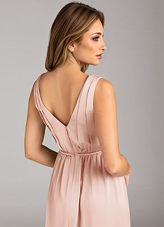 Azazie Tanicia Bridesmaid Dresses Blushing Pink A-Line Pleated Stretch Satin Dress image7