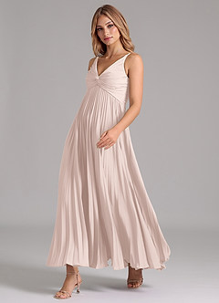 Azazie Raychelle Bridesmaid Dresses Blushing Pink A-Line Pleated Stretch Satin Dress image6