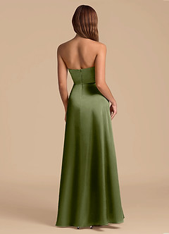 Azazie Wren 신부 들러리 드레스 A라인 스트랩리스 메탈릭 새틴 바닥 길이 드레스 image2