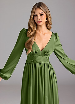 Azazie Norah Robes de demoiselle d'honneur Robe Trapèze en Satin extensible Genévrier image5