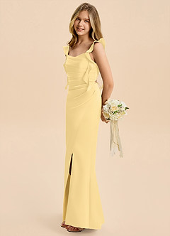 Azazie Jessamine Junior Butter A-Line Ruched Stretch Satin Dress image7