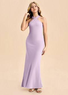 Azazie Doretta Junior Abito Tubino in Chiffon Plissettato Lilla Glassato image3