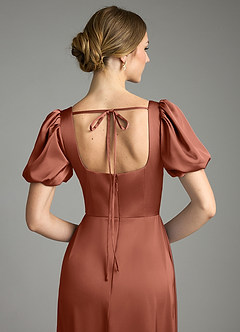 Azazie Fyona Brudtärnklänningar Klä av A-Linje i Stretch Satin Plisserad Kastanjebrunt image8