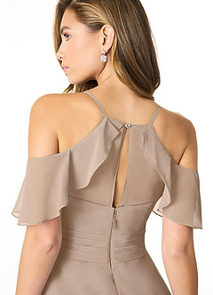 Azazie Dakota Brautjungfernkleider A-Linie V-Hals Gefaltet Chiffon Kleid Taupe image4