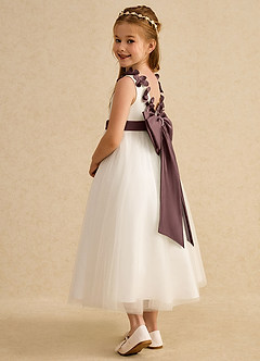 Azazie Lilli Robe Demoiselle D'honneur Fillette Robe Trapèze en Tulle Arc Ivoire Expresso image4