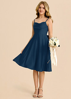 Azazie Bear Junior Linia A Dekolt w kształcie serca Satyna elastyczna Mini Młodsza druhna Sukienka image4