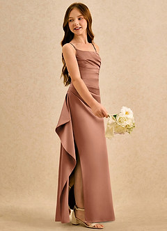 Azazie Cannoli Girls Formal Flower Girl Dresses Bronzer A-Line Pleated Matte Satin Dress image4