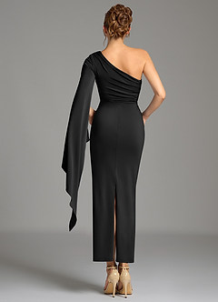 Azazie Jana Bridesmaid Dresses Black Sheath Long Sleeve Premium Stretch Jersey Dress image2