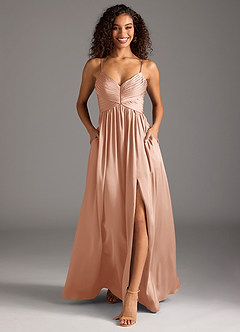 Azazie Alia Bridesmaid Dresses Rose Gold A-Line Pleated Stretch Satin Dress image5