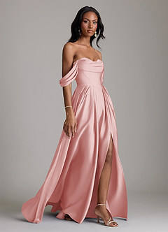 Azazie Loisa Abiti da Damigella Abito A-Line in Raso Elasticizzato a Spalla Scoperta Rosa Cipria image6