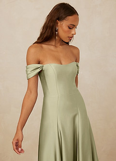 Christian Siriano Bridal for Azazie 1002 Bridesmaid Dresses Pistachio A-Line Off the Shoulder Stretch Satin Convertible Dress image4