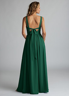 Azazie Aziza Bridesmaid Dresses Emerald A-Line V-Neck Pleated Chiffon Dress image4