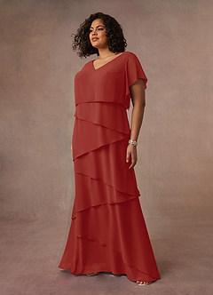 Azazie OHara Mother of the Bride Dresses Terracotta A-Line V-Neck Chiffon Dress image13
