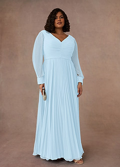 Azazie Zina Mother of the Bride Dresses Sky Blue A-Line Pleated Chiffon Dress image7