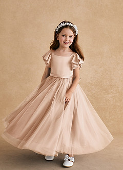 Azazie Suzy Flower Girl Dresses English Rose A-Line with Sleeves Tulle Dress image4