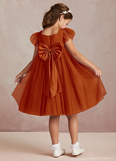 Azazie Kalio Flower Girl Dresses Paprika A-Line with Sleeves Tulle Dress image1