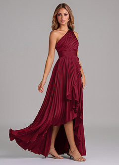 Azazie Lyrica Bridesmaid Dresses Burgundy A-Line One Shoulder Stretch Satin Dress image2