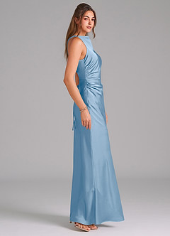 Azazie Evadne Brudtärnklänningar Klä av Tubklänning i Stretch Satin Plisserad Puderblå image4