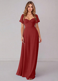 Azazie Fatima Vestidos de damas de honor Vestido de Óxido de Gasa de Corte en A con Con bolsillos image3