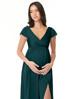 Azazie Allessia Maternity Bridesmaid Dresses A-Line Pleated Stretch Satin Floor-Length Dress image5