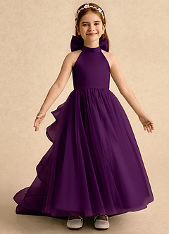 Azazie Emie Flower Girl Dresses Grape A-Line Pleated Tulle Dress image5