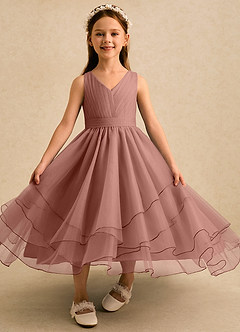 Azazie Seraphina Blumenmädchenkleider A-Linie Plissee Tüll Kleid Zedernrose image4
