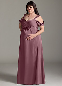 Azazie Rhea Vestidos de prueba en casa Vestido Línea A Off The Shoulder Plisado Hasta el suelo Satén Elástico image10