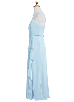 Azazie Kaylee Junior Sky Blue A-Line with Belt Mesh Dress image3