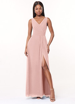 Azazie Karina Bridesmaid Dresses Powder Pink A-Line Pleated Chiffon Dress image1