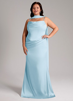 Azazie Sorrel Bridesmaid Dresses Sky Blue Mermaid Strapless Stretch Satin Convertible Dress image7