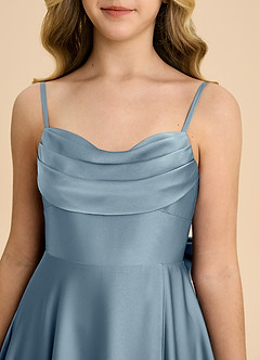 Azazie Bear Junior A라인 스윗하트 네크라인 스트레치 새틴 플로어 길이 주니어 신부 들러리 드레스 image8