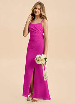 Azazie Amelia Junior Fuchsia Mermaid Pleated Chiffon Dress image4