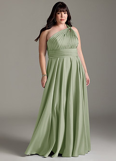 Azazie Charlize Bridesmaid Dresses Dusty Sage A-Line One Shoulder Stretch Satin Dress image9