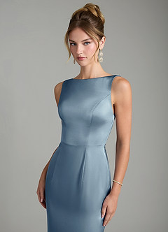 Azazie Tamera Bridesmaid Dresses Dusty Blue Mermaid Pleated Stretch Satin Dress image5