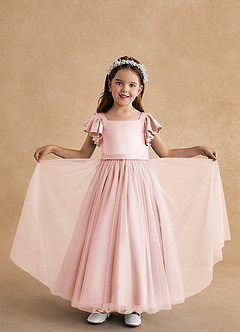 Azazie Suzy vestidos de niña de las flores Vestido de Rosa Rubor de Tul de Corte En A con Con mangas image5