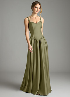 Azazie Evadina Suknie dla druhen Linia A Gorset Satyna elastyczna Do ziemi Sukienka image1