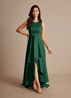 Azazie Niles 신부의 어머니 드레스 A라인 기차 스트레치 새틴 비대칭 드레스 image1