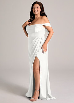Azazie Johana Robes de demoiselle d'honneur Robe Sirène Convertible en Satin extensible Épaule décolletée Blanc image10