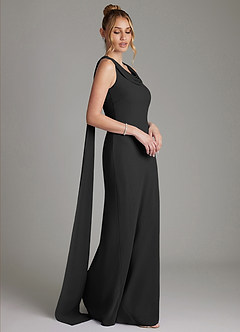 Azazie Jaya Bridesmaid Dresses Black Sheath Pleated Chiffon Dress image4