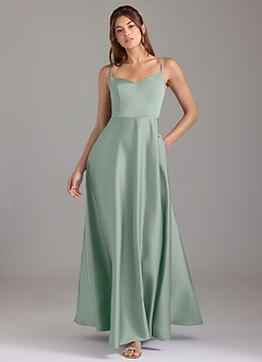 Azazie Marley At-home Try On Dresses Agave A-Line Off the Shoulder Stretch Satin Convertible Dress image1