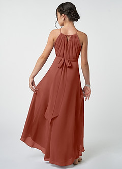 Azazie Oaklynn Junior Robe Trapèze en Mousseline de soie Plissée Auburn image3