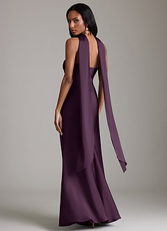 Azazie Saylor Vestidos de damas de honor Vestido de Ciruela de Satén Elástico de Corte Sirena con Sin tirantes image8