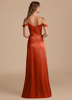 Azazie Ocean Bridesmaid Dresses Paprika A-Line Off the Shoulder Metallic Satin Dress image2