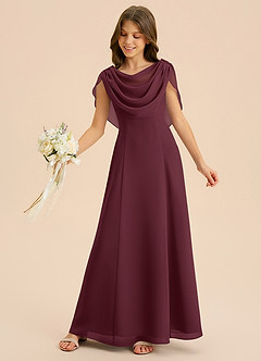 Azazie Lambie Junior Cabernet A-Line Pleated Chiffon Dress image6