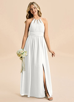 Azazie Noelle Junior Robe Trapèze en Mousseline de soie Plissée Blanc image6