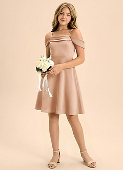 Azazie Anselie Junior Linia A Pofałdowany Satyna elastyczna Mini Młodsza druhna Sukienka image1