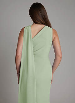 Azazie Zhanna Probar vestidos en casa Vestido de Salvia Polvorienta de Gasa de Corte Sirena con Hombro unilateral image7